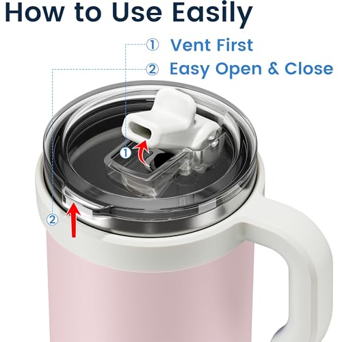 Image of For Iced Coffee & Smoothies - Never Drink from a Moldy Lid Again: 20oz Hygienic Tumbler, 100% Leakproof Lid & Removable Foldable Spout. Reinforced Base, Fits Cup Holders - Pink Sand
