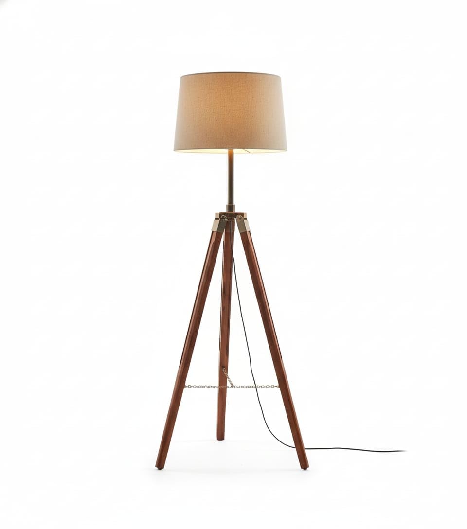 M A Solid Wood Tripod Floor Lamp, Premium Fabric Drum Shade, Standing Light for Home Corner Reading, Warm White-image-20