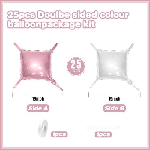 Image of Pearl Pink and White Double Sided Square Foil Balloons Wall,19 Inches Chrome Foil Balloons Tunnel Arch Kit for Girls Bachelorette,Anniversary,Wedding,Valentines Day Decorations