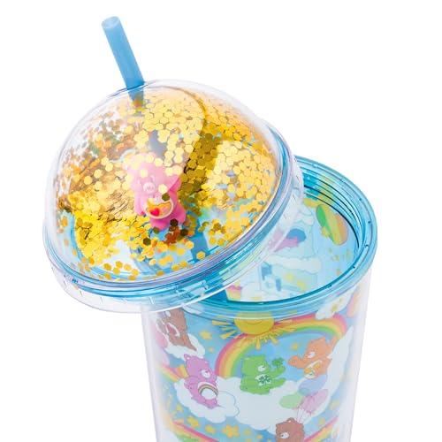 Image of Silver Buffalo Care Bears Rainbow, Dome Top Travel Tumbler, 24oz | Bedtime Bear Glitter, Friend, Good Luck, Tenderheart, Grumpy, Cheer, Love-A-Lot, 0.71 Liters