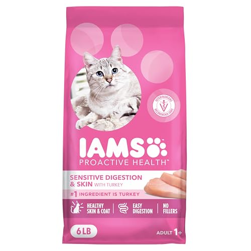 IAMS Proactive Health Adult Sensitive Digestion & Skin Dry Cat Food with Turkey, 6 lb. Bag