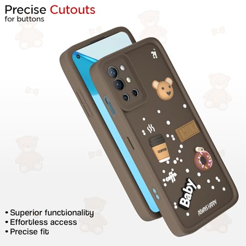 Image of Outlouders Back Cover for OnePlus 8T 5G / OnePlus 9R 5G | Cute Fun Cartoon 3D Bear Silicone | Full Body Protection Bumper Case (Brown)