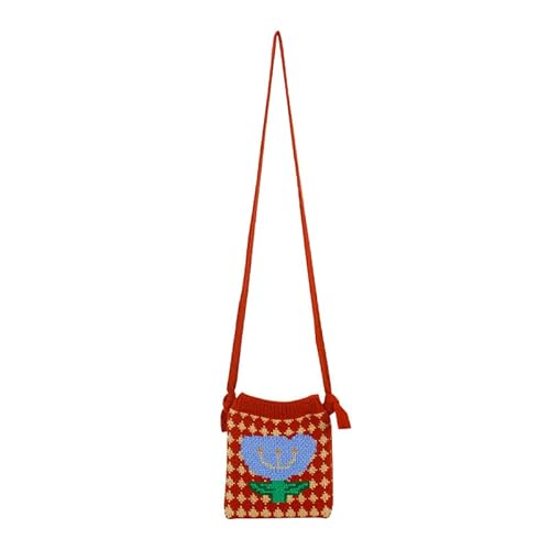 Fairycore - Bolso bandolera de ganchillo para mujer, diseño floral estético, diseño de Cottagecore, Naranja, talla única