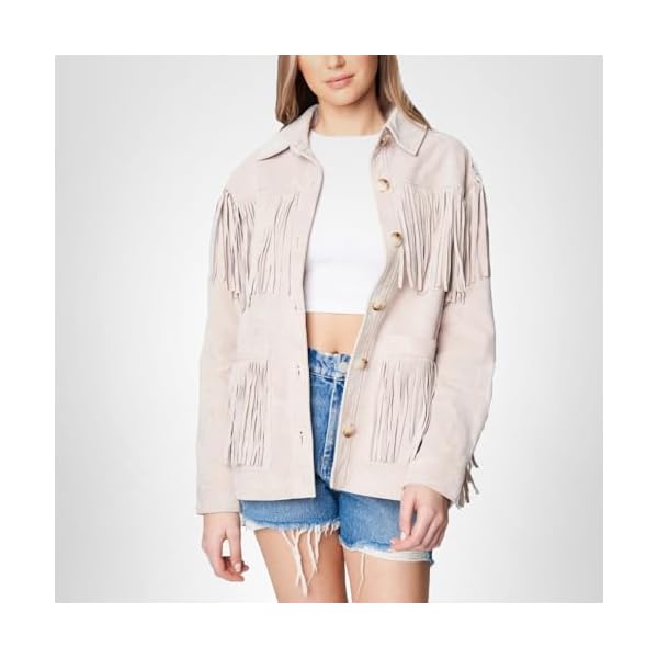 [BLANKNYC] Womens Real Suede Fringe Shirt Jacket, Stylish Coat & Designer Clothing