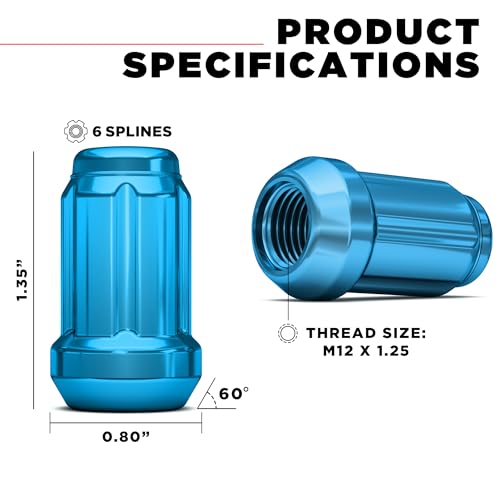 Image of White Knight 3806BLT-20AM M12x1.25 Blue 6 Spline Lug Nut with Key, 20 Pack (for AFTERMARKET Wheels with Smaller 0.80 inch Diameter Seating)
