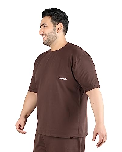 Image of CHKOKKO Men's Plus Size Terry Cotton Loose Fit Half Sleeves T-Shirt