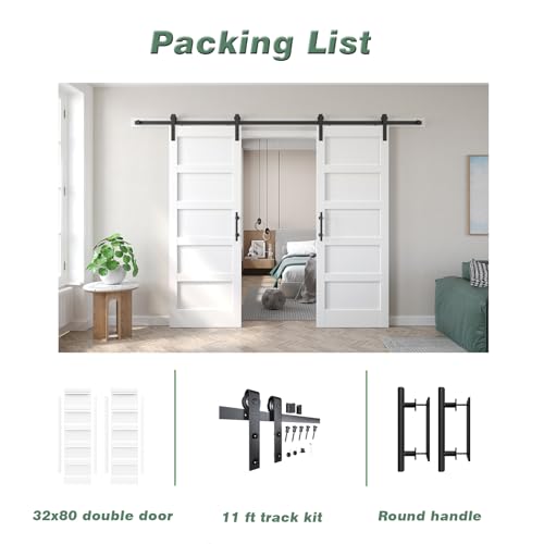 Image of Fredbeck Double 32 White Barn Door (64 barn Door with 11ft Hardware kit inlcuded