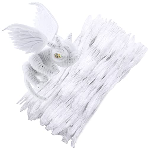 100 PCS Pipe Cleaners Chenille Stem, Bump Chenille Stems Pipe Cleaner, White Pipe Cleaners Crafts Supplies for DIY Arts Crafts Decorations (White)
