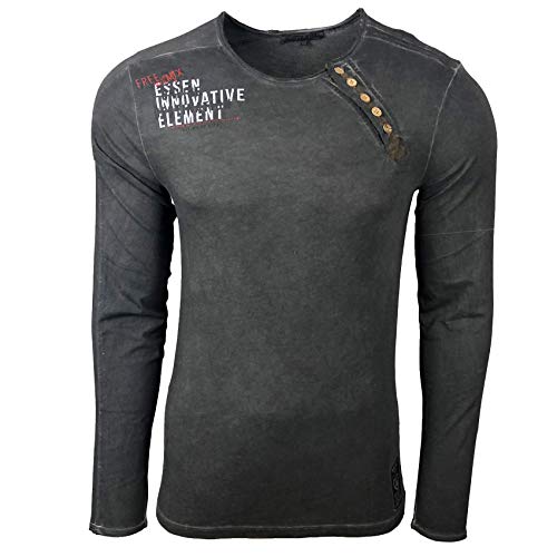 Longshirt Batik Herren Langarm Shirt Longsleeve Oil Wash Verwaschen Stretch 120, Farbe:Schwarz, Größe:XL