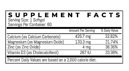 Triomedica Cal-Mag-Zinc D3, Dietary Supplement (Calcium - Magnesium - Zinc Plus Vitamin D3) - Immune & Supporting Bone Health - Non Gmo, Vegan, Gluten Free, Dairy Free, Kosher, Halal, 60 Softgels #TOP3