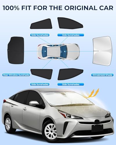 Image of for Toyota Prius 2016-2022(NOT for Prius C or V) Car Window Shades, 6pcs Privacy Sun Shade Set for Front Windshield Side and Rear Windows, Full Window Covers Keeps Vehicle Cool for Camping Napping