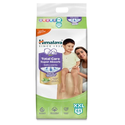 Image of Himalaya Total Care Super Absorb Baby Pants Diaper | Size XXL | 44 Count | Pack of 1 | 15-25 kg | Breathable & Rapid Zig Zag Absorption | Keeps Skin Calm & Rash Free