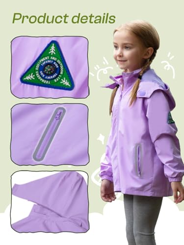 Image of SaphiRose Kids Waterproof Rain Jacket Mesh Lined with Removable Hood | Lightweight rain coat, windproof, breathable, school, camping, travel, outdoor play, boys and girls