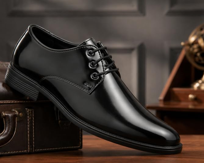 Image of High-Gloss Formal Derby Shoes, Patent Synthetic Upper, Airmix Sole, for Tuxedos and Formal Suits, Black-Tie Events