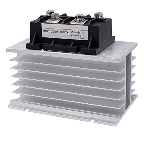 Baomain Single Phase Diode Bridge Rectifier MDQ-200A, 200A 1600V, 4 Terminal Full Wave Diode Module with Heat Sinks Aluminum