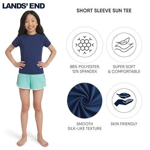 Image of Lands' End Girls' Swim UPF 50+ Short Sleeve Sun Tee Rash Guard Shirt