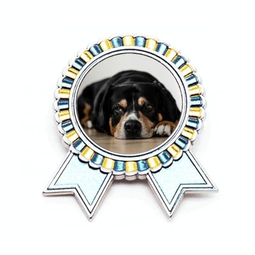 Pin's photo de chien et médaille de prix en métal taille M