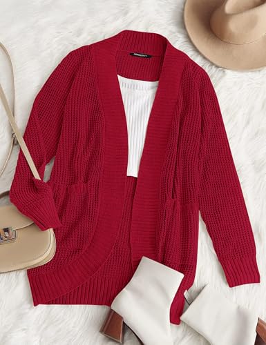 Image of MEROKEETY Womens Long Sleeve Open Front Cardigans Chunky Knit Draped Sweaters Outwear