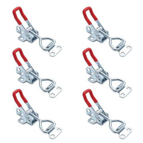 6 Pack Toggle Latch Clamp 4002P, Adjustable Quick Release Toggle Clamp Latch, 330Lbs Holding Capacity,Metal Toggle Latch Set,for Lid Jig, Smoker Door, Tool Box, Case Trunk（with padlock）