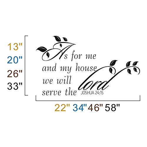 MairGwall Bible Verse Decal As for Me and My House... Joshua 24:15 Scripture Quote Wall Decal for Family Room (Dark Brown, 13" hx22 w)