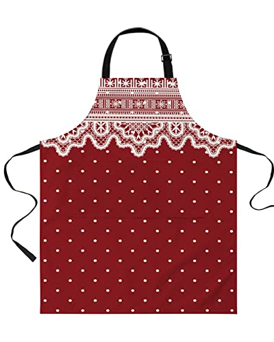 Boanket White Lace Spotted Filling Kitchen Aprons With Pockets Waterproof, Valentine's Day Red Adjustable Bib Aprons For Cooking #TOP21
