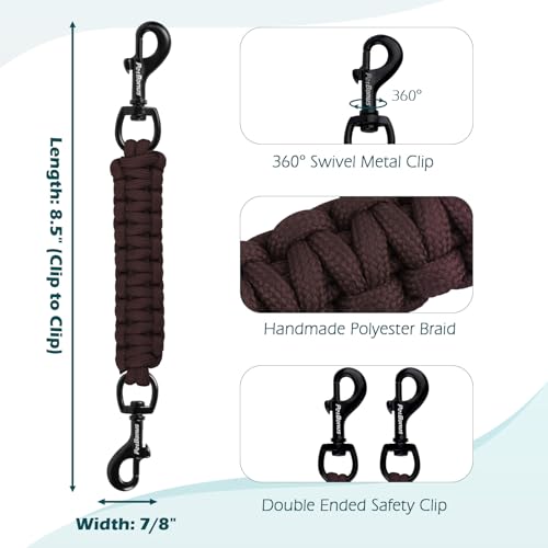 PetBonus Hundehalsband Clips, handgefertigtes Sicherungsband für Hundegeschirr, Stachelhalsband, doppelendiger Leinenverbinder (Braun)