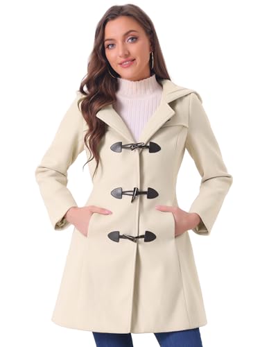 Allegra K Damen Wintermantel Dufflecoat Knebelknöpfen Kapuze Mantel Beige M