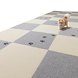 【日本製 滑り防止 洗える】ペットマット 54枚 3畳(肉球4枚/ライトグレー25枚アイボリー25枚)30x30cm 4mm 滑らない 犬用 床に吸着 ズレない タイルカーペット 床暖房対応 洗濯OK 撥水加工