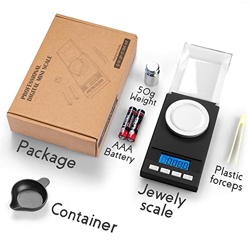 Jamber Digital Milligram Pocket Scales 0.001G X 50G, Electronic Weighing Scales For Jewelry Coins Reload And Kitchen, 6 Mode Mini Gram Scale With Calibration Weights Tweezers And Weighing Pans #TOP5
