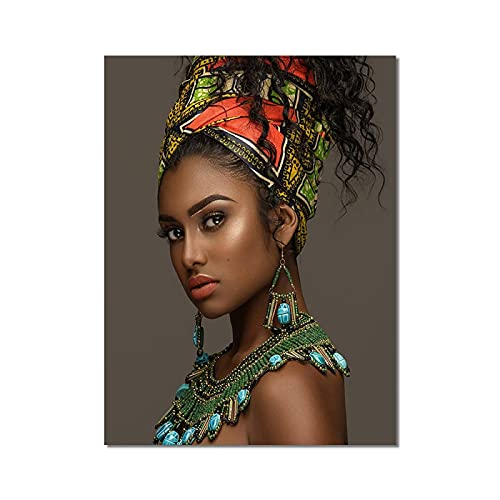 Arte africano cuadro mujer negra y dorada en lienzo de 60x80cm decorativo moderno 3