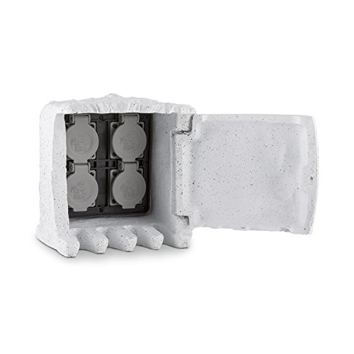 Waldbeck Power Rock Toma de corriente para jardín (4 cajas de enchufe, 3 m de cable, resistente a salpicaduras) - imitación piedra gris claro