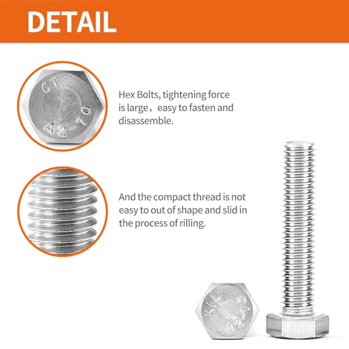 Image of M8 x 40mm 45mm 50mm 55mm 60mm Heavy Duty Hexagon Bolts Hex Head Screws, 304 Stainless Steel, Machine Fully Thread, Metric, Bright Finish, Assortment Kit 20PCS