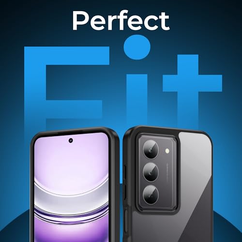 Image of A rtistque Clear Hard Armor Transparent Cover Case for Realme 14x 5G / P3x 5G / Narzo 80x 5G | Anti-Drop Shockproof | TPU Edge | Stylish Design | Realme 14x Mobile Cover - Black