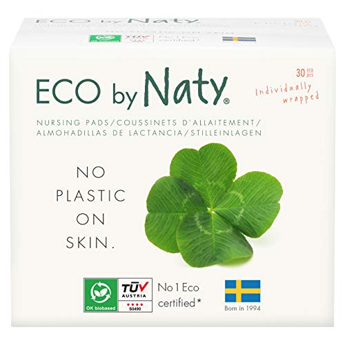 Eco by Naty Inlegstukken voor borstvoeding – absorberende, composteerbare inzetstukken van bamboe, pulp en composteerbare folie, 0% plastic.