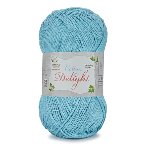 Image of Ganga Acrowools Cotton Delight, Dk Weight Cotton Yarn, Oekotex Class L Certified 100G, 169M (Seagull Blue)