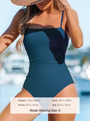 Image of CUPSHE Women Swimsuit One Piece Bathing Suit Square Neck Cutout Back Tummy Control with Adjustable Spaghetti Straps