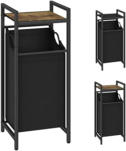 Tall Laundry Hamper with Top Shelf, Two-Color Laundry Basket with Removable Bag, Clothes Hamper for Laundry room, Bedroom - Rustic brown & balck