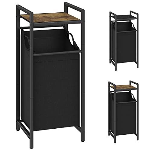 Tall Laundry Hamper With Top Shelf, Two-Color Laundry Basket With Removable Bag, Clothes Hamper For Laundry Room, Bedroom - Rustic Brown & Balck #TOP8