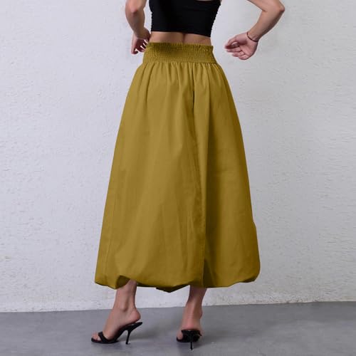 Summer Skirts for Women 2025 Y2k Elastic High Waisted Midi Bubble Skirt A Line Pleated Long Flowy Skirt with Pockets3