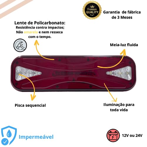 Par Sinaleira Traseira Led Carreta 12v/24v (vermelho - 24V)
