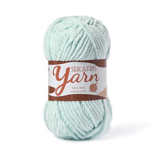 Image of Fluffy Velvet Yarn for Crocheting，Baby Blanket Yarn for Crocheting Soft，50g(65.6yds) Amigurumi Yarns，Plush Chenille Crochet Yarns，Puzzle Yarn for Crochet Weaving Craft(Pale Cyan)