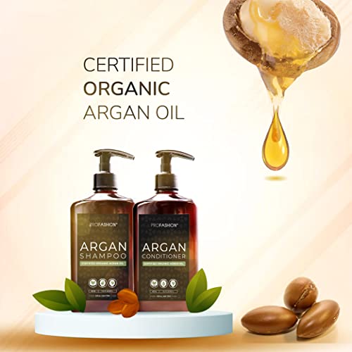 Profashion Keratin And Argan Oil Shampoo & Conditioner Bundle - Kertain Curly Hair Repair - Hair Oils For Natural Hair Growth - Deeply Moisturizing - For Dry, Damaged, And Frizzy Hair - 13.5 Oz Each #TOP4
