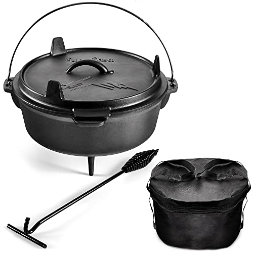 Comparison: Best Dutch Oven For Camping 6 Uno Casa 6Qt Cast Iron Camping Dutch Oven with Lid Lifter and Storage Bag - Pre-Seasoned Outdoor Dutch Oven for Campfire Cooking, Stews, and Baking - Durable Cast Iron Pot for Camping and Hiking
