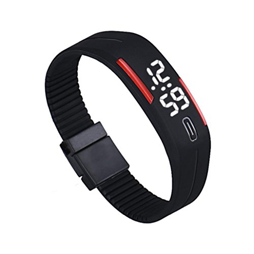 Bolayu Mens Womens Rubber LED Sports Waterproof Watch Bracelet Digital Wrist Watch Black