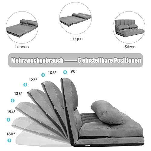 COSTWAY Schlafsofa mit 2 Kissen, Sofabett mit 6 stufig Verstellbarer Rücklehne, Lazy Sofa klappbar, Bodensofa für… – Bild 6