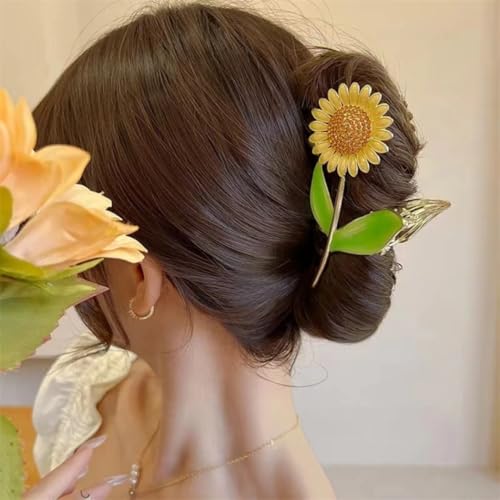 Image of Diversa Rhinestone Golden Claw Clip, Embellished Korean Clutcher, Non- Slip Metal Claw Clip for Girls, Fancy Clutcher for Women, Pack of 1 (Sunflower claw)