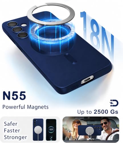 Image of DIZORO Compatible with Samsung S25 fe Case, Compatible with Mag Safe, Matte Luxury Metallic Luster Flexible TPU Wireless Charging Shockproof Case with Camera Protector - Blue
