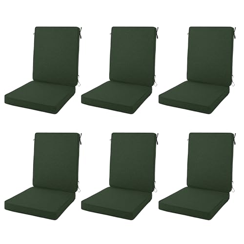 Image of Outdoor Chair Cushions 20x20, Water-Resistant & Fade-Resistant, Patio Furniture Lawn Dining Chair Seat Replacement with High Back, Ties Zipper, Removable Cover, Set of 6, Olive Green