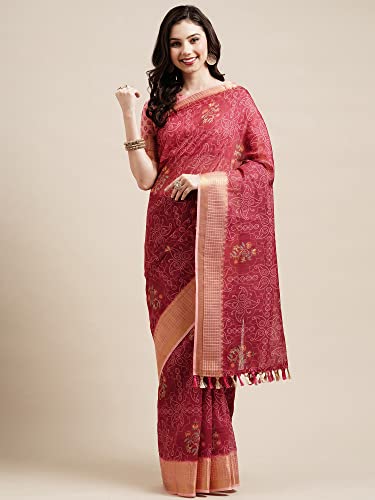 Image of AKHILAM Women's Linen Floral Printed Saree with Unstitched Blouse Piece (SONPR2 Parent)