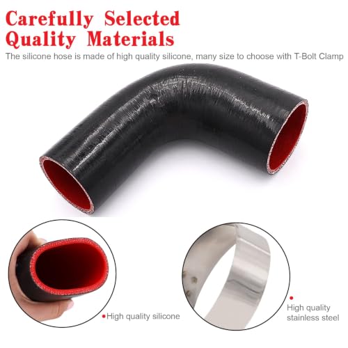 Image of 90 Degree Elbow Reducer Coupler Silicone Hose 4-Ply 2inch to 2 1 /2-inch for Turbo /Intercooler /Intake Piping,Length 120mm Thickness 5mm with T-Bolt Clamp